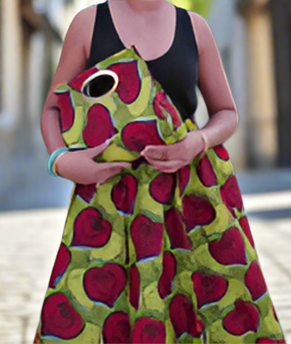 3pc Green & Red Hearts Mid Length Skirt w/ matching Purse & Scarf