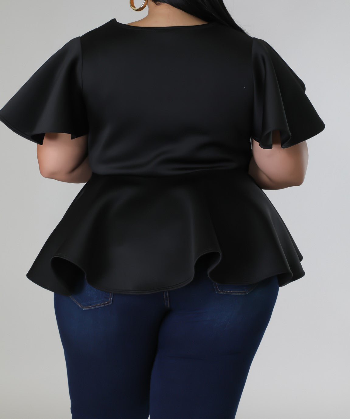 Black Ruffled V-neck Top