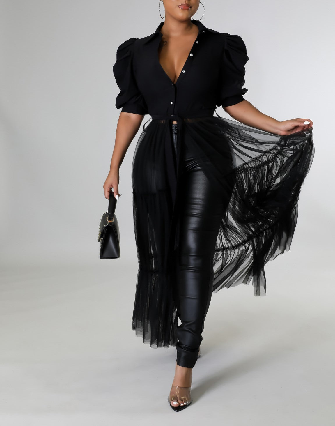 Black Sheer Bottom Top Plus Size