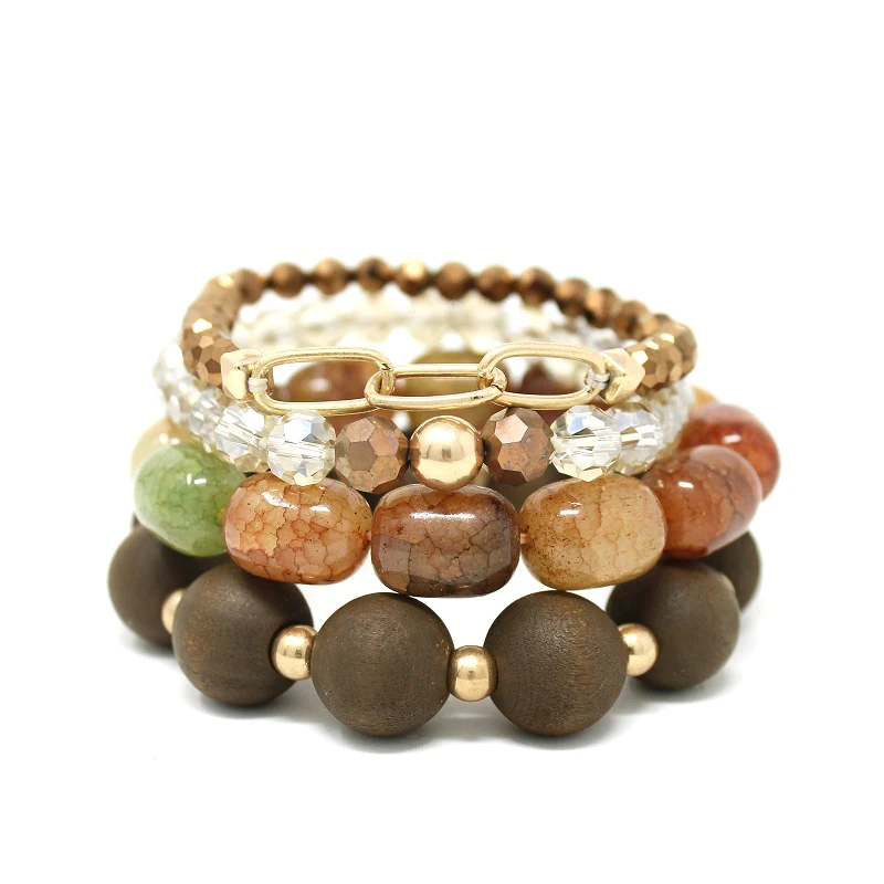 Brown Stone & Gold Stretch Bracelet