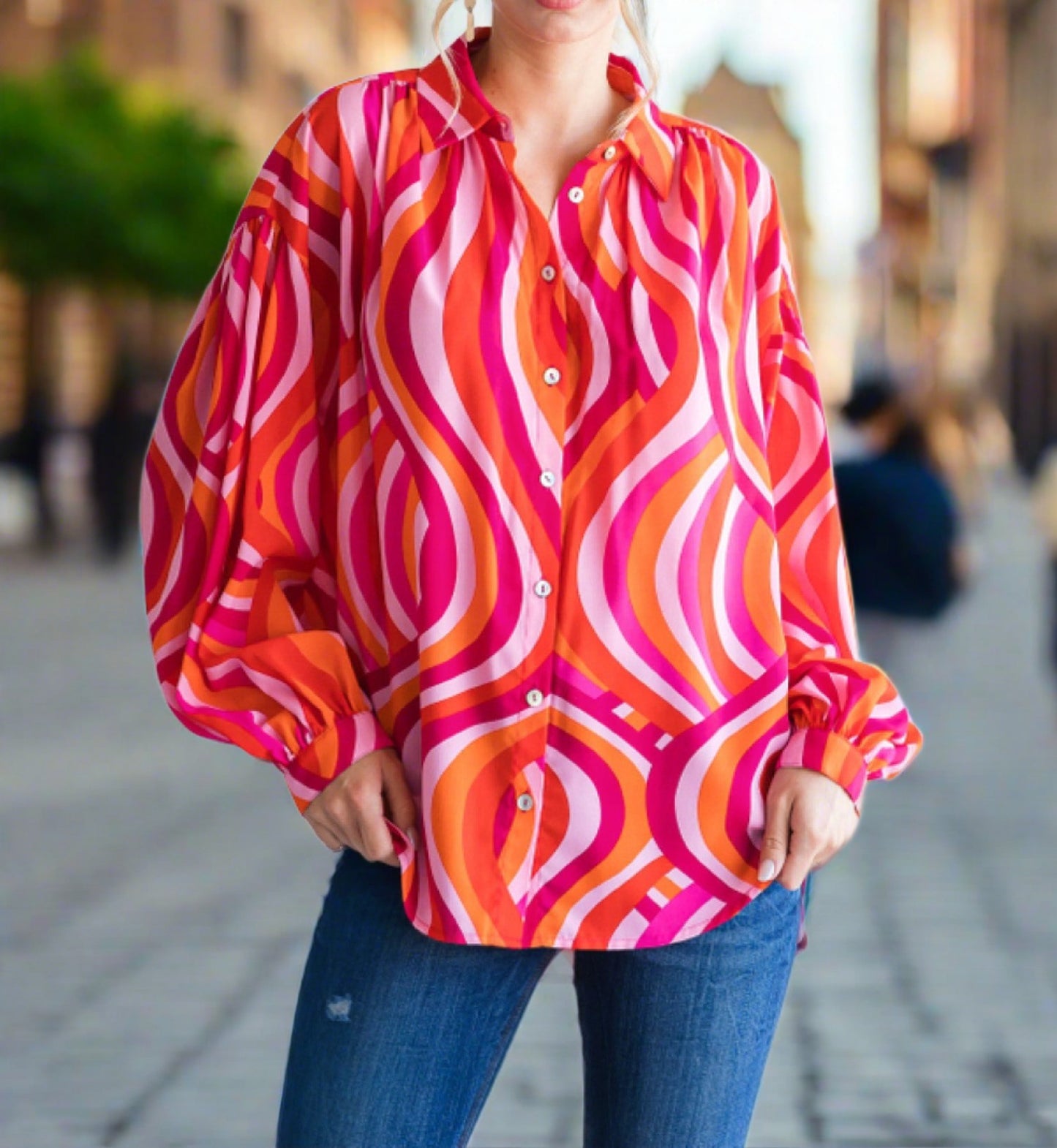 Pink & Orange Long Sleeve Top