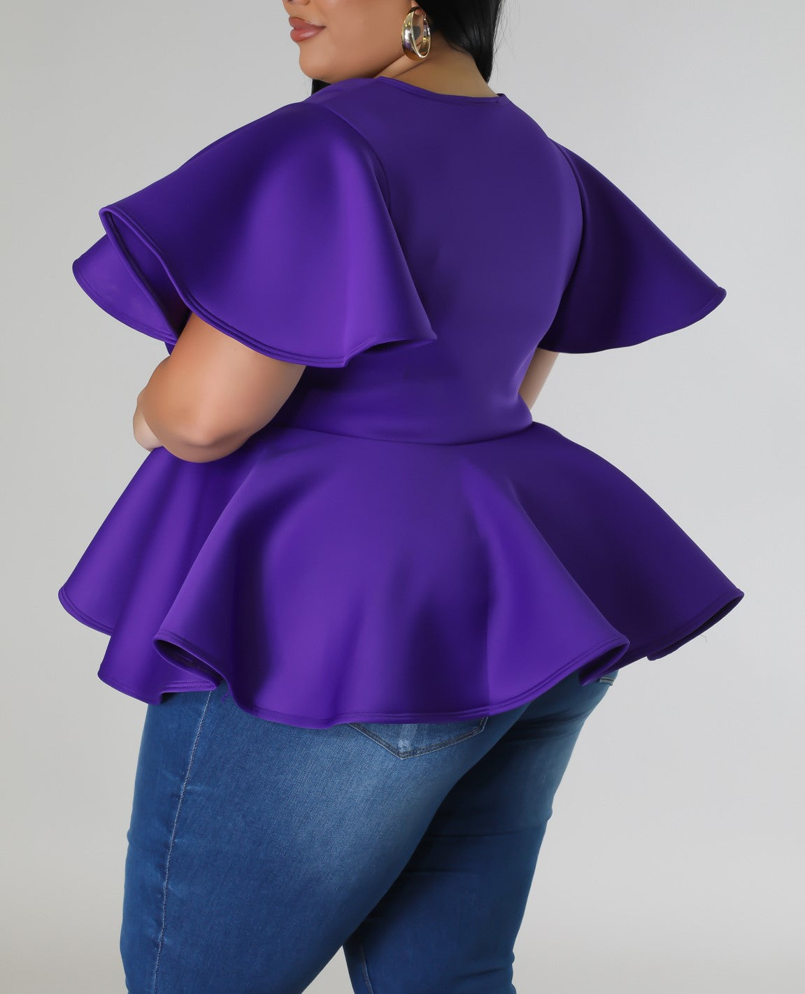 Purple Ruffled V-neck Top