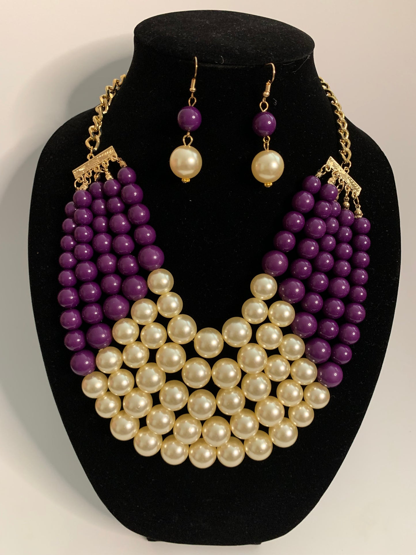 Deep Purple & Cream Pearl Necklace Set