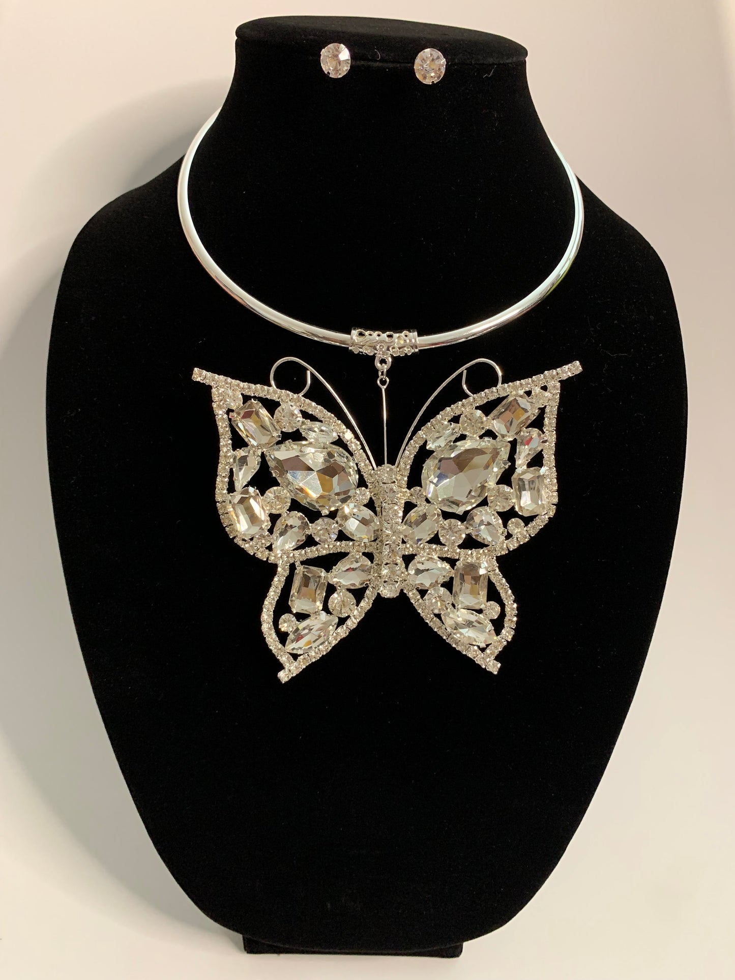 Big Butterfly Rhinestone Choker Necklace Set