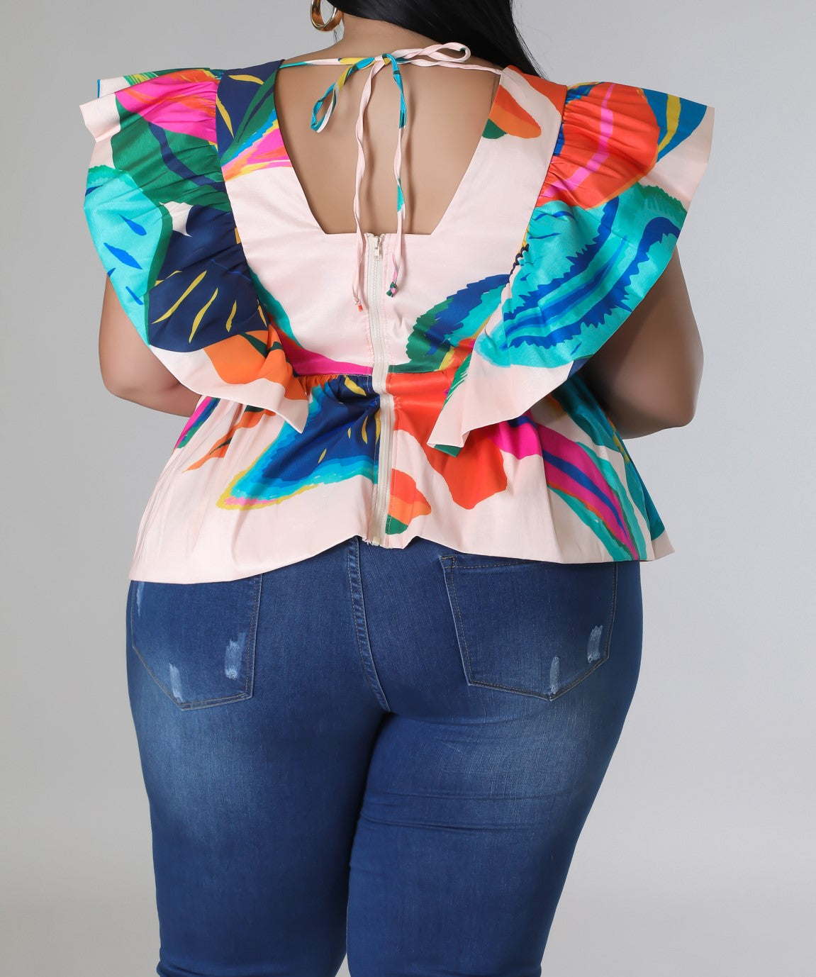 Tropical V-Neck Top Plus Size
