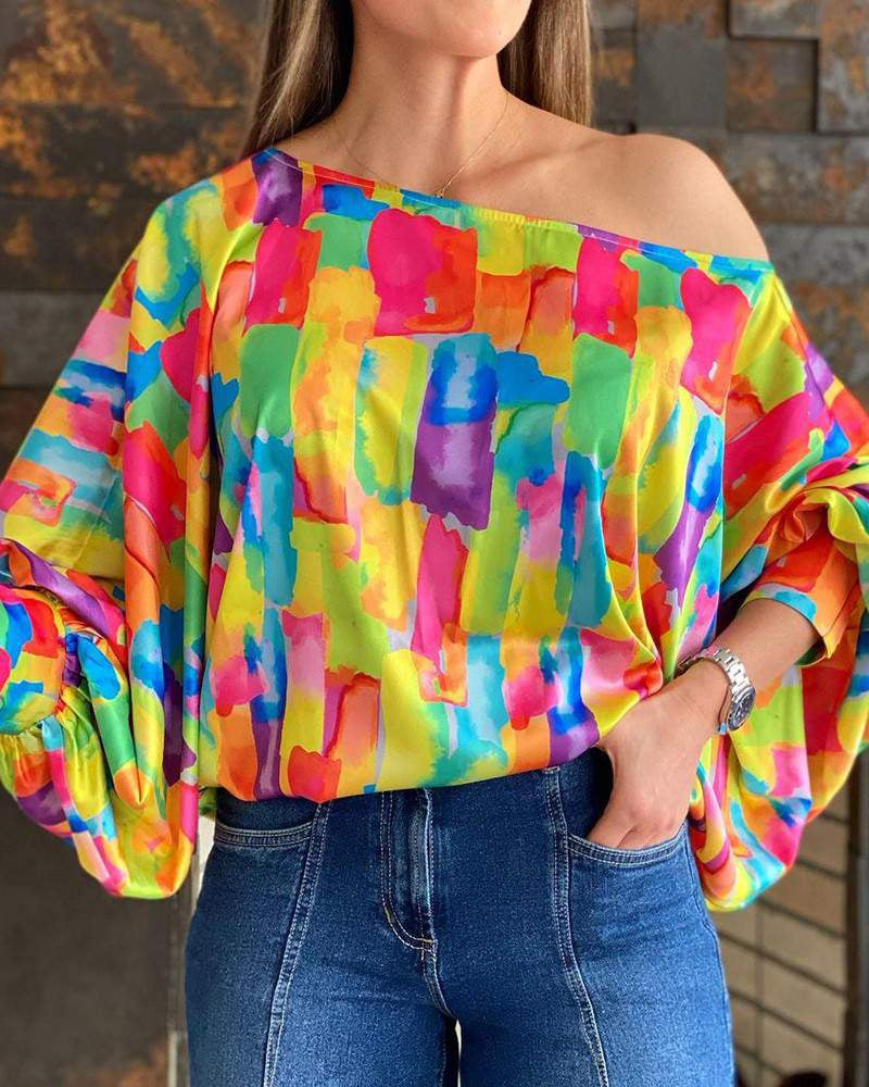 Multi-Color Long Sleeve Off the Shoulder Blouse