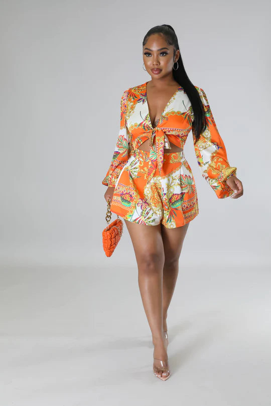 "Chilling on the Weekend" 2pc Orange Short Set