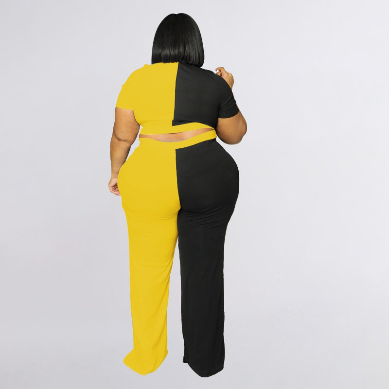 Plus Size Yellow & Black Color Block 2 Piece Jumpsuit