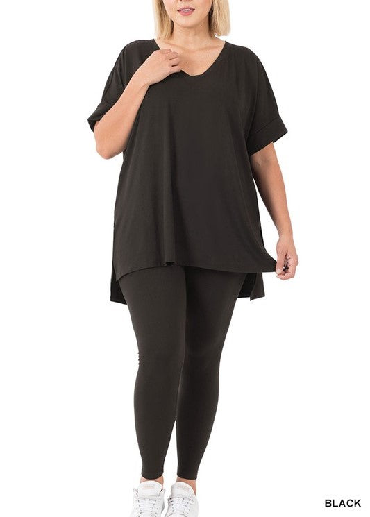 "Weekend Vibes" Short Sleeve 2pc lounge Set Black