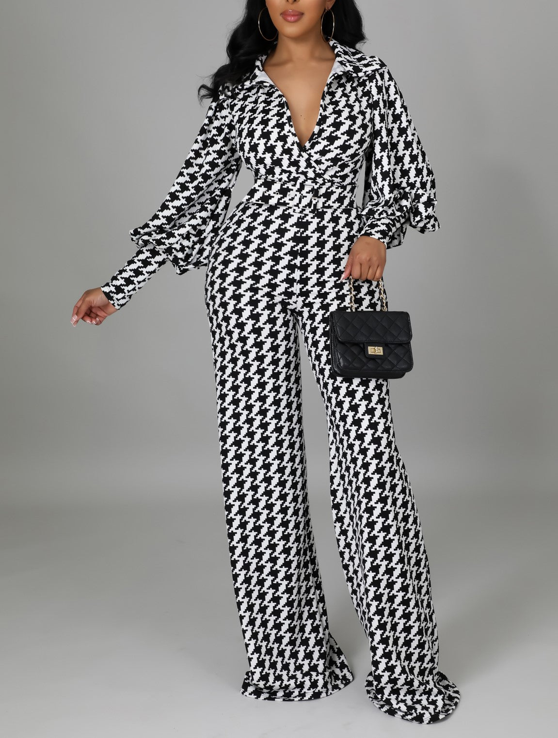 Black & White Houndstooth Pattern Jumpsuit