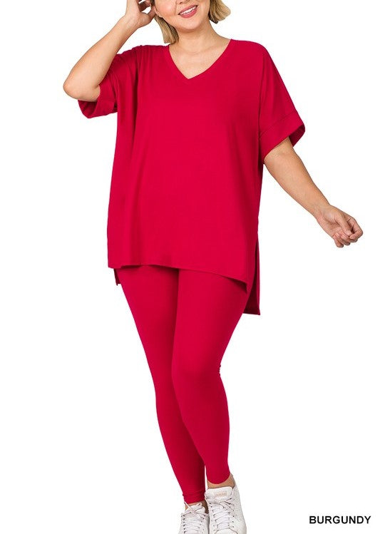"Weekend Vibes" Short Sleeve Lounge 2pc Set Burgundy