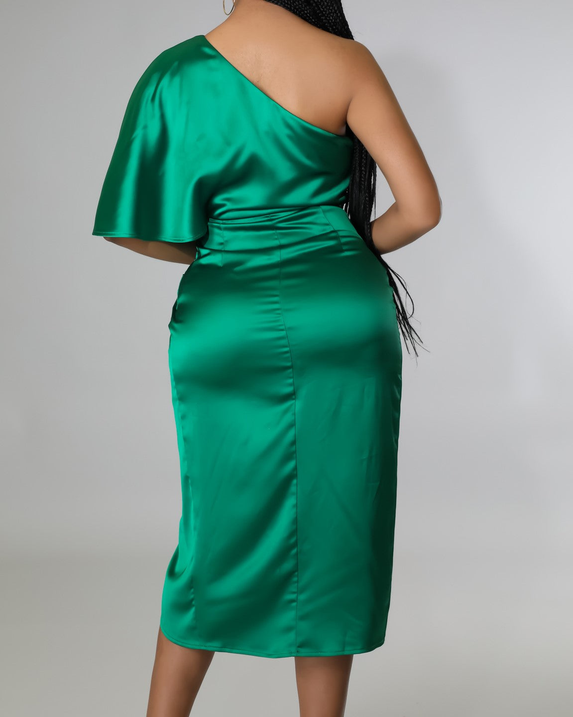 Emerald Green Satin Off Shoulder Dress