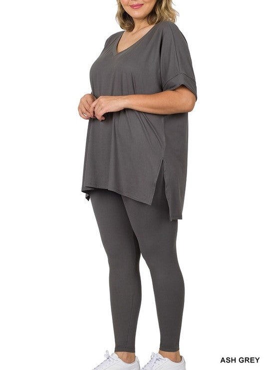 "Weekend Vibes" Short Sleeve Lounge 2pc Set Grey