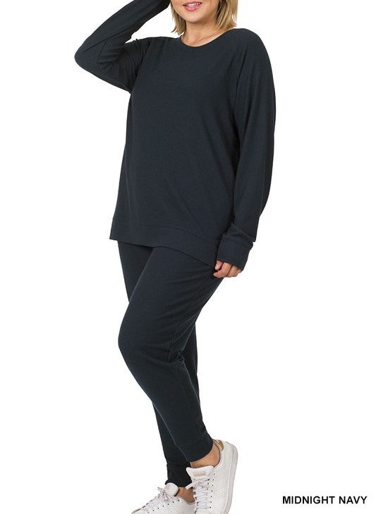 Navy Blue Long Sleeve 2piece Jogger Set Plus Size