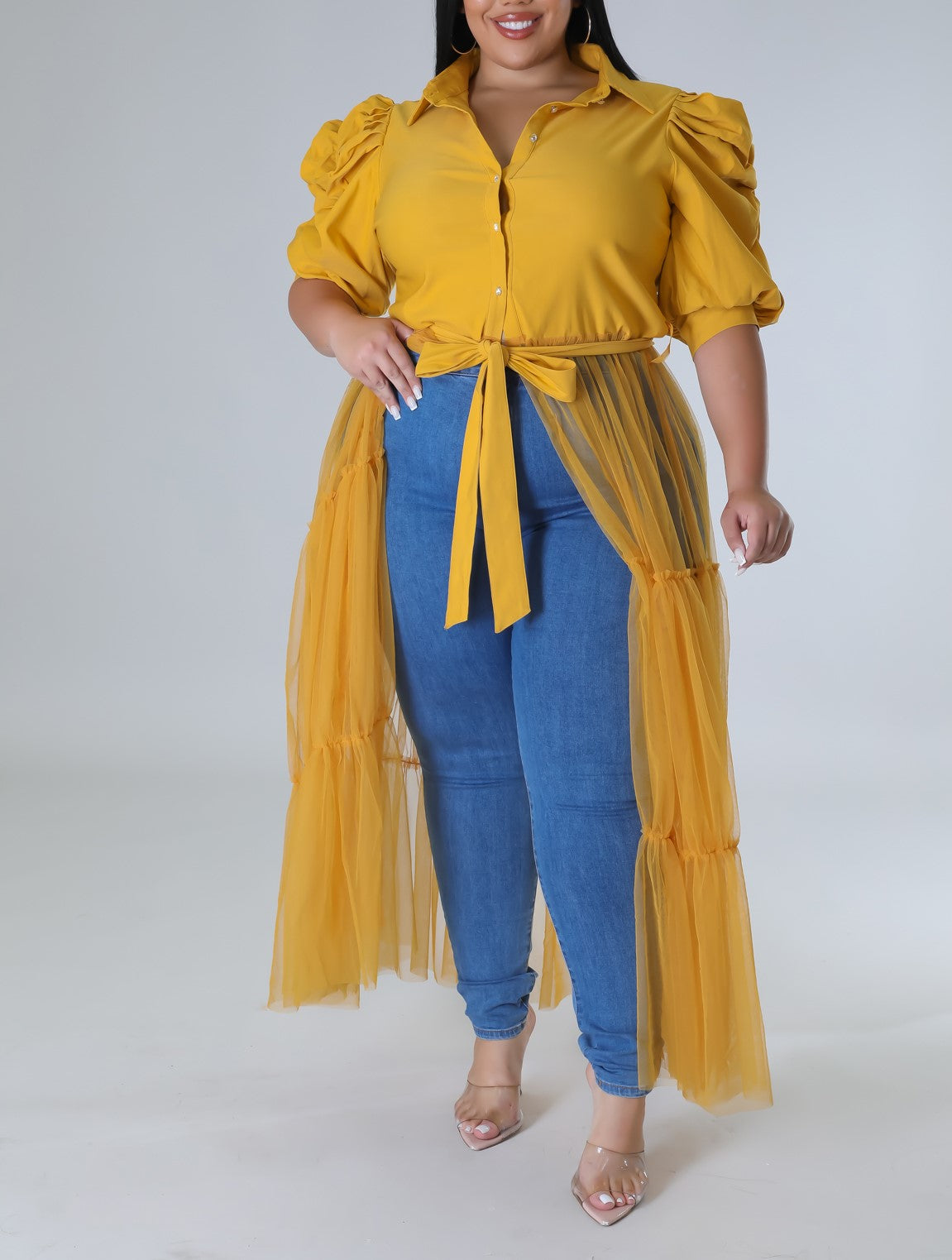 Mustard Yellow Sheer Bottom Top Plus Size