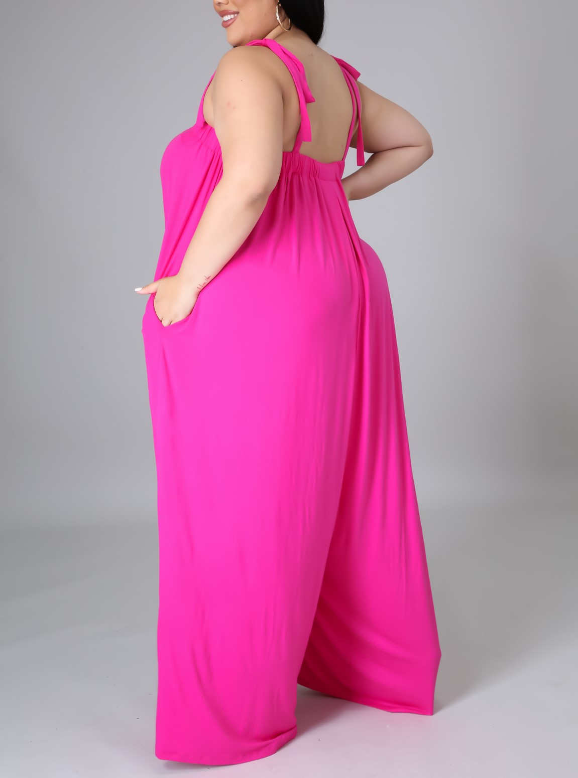 Fuchsia Pink Plus Size Jumpsuit with Straps