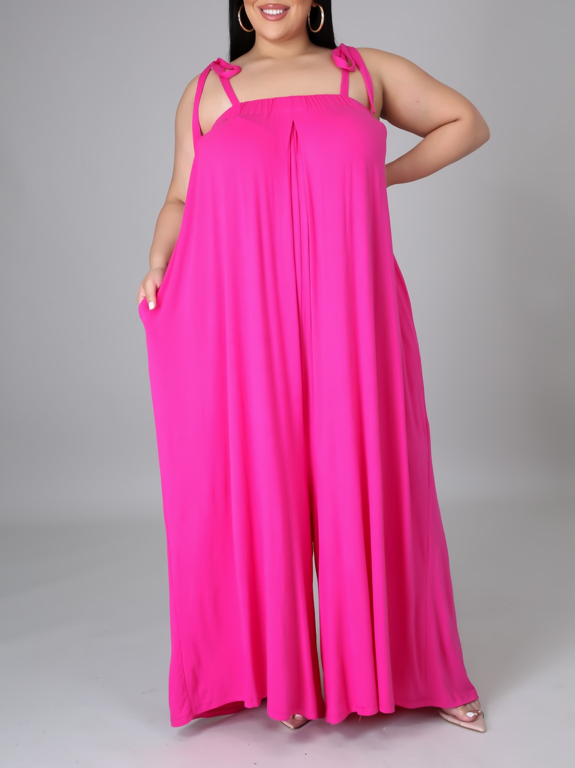Fuchsia Pink Plus Size Jumpsuit with Straps