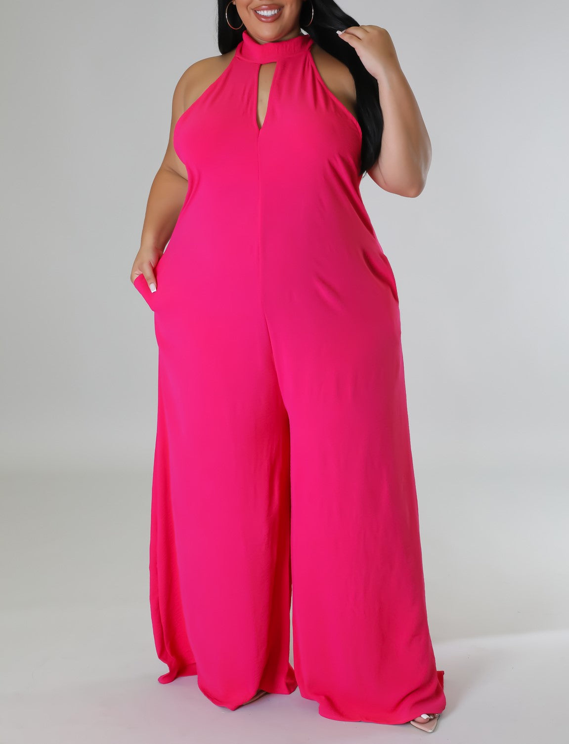 Fuchsia Keyhole Plus Size Jumpsuit