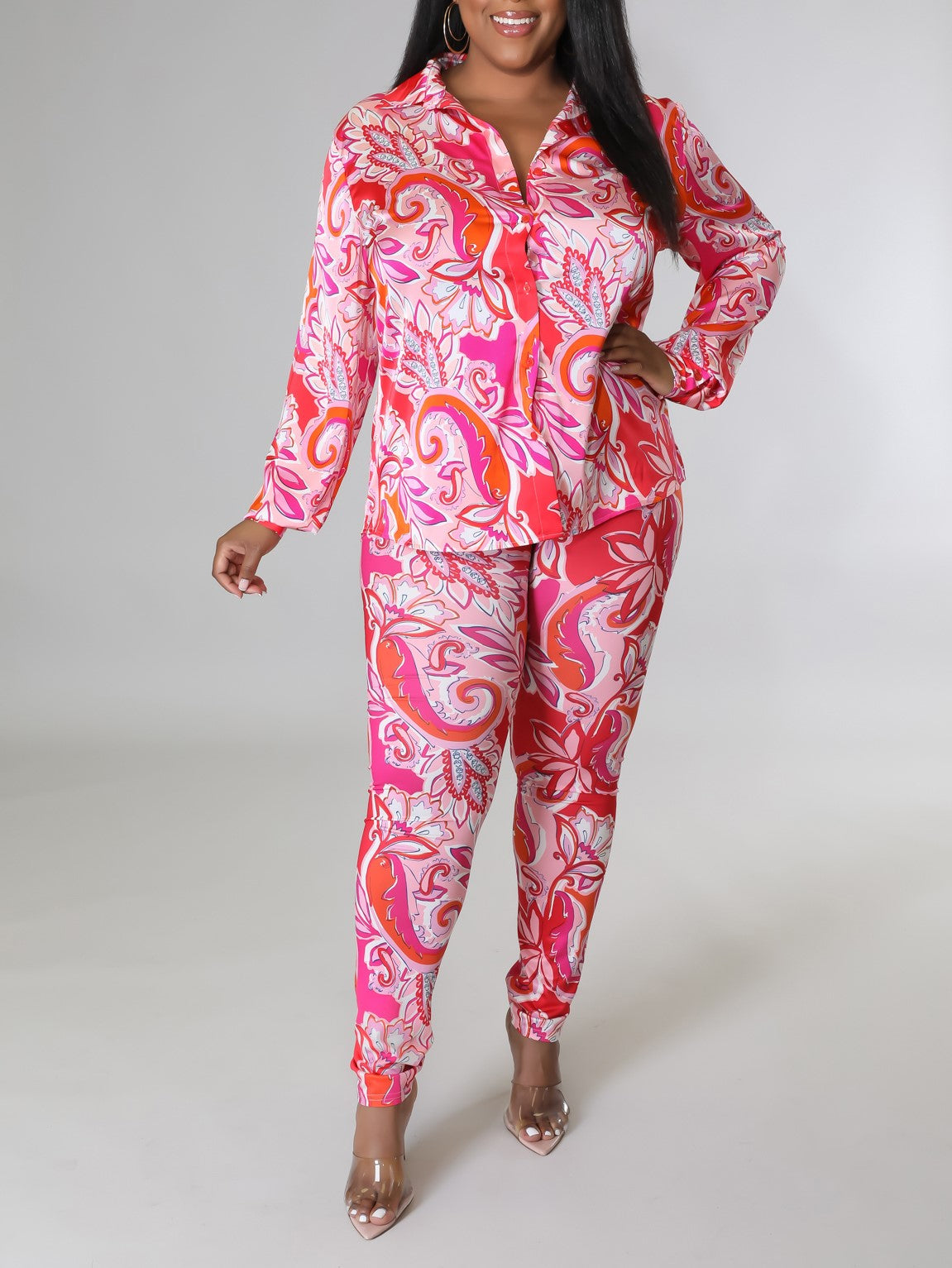 Pink Multi Print 2pc Legging Set Plus Size