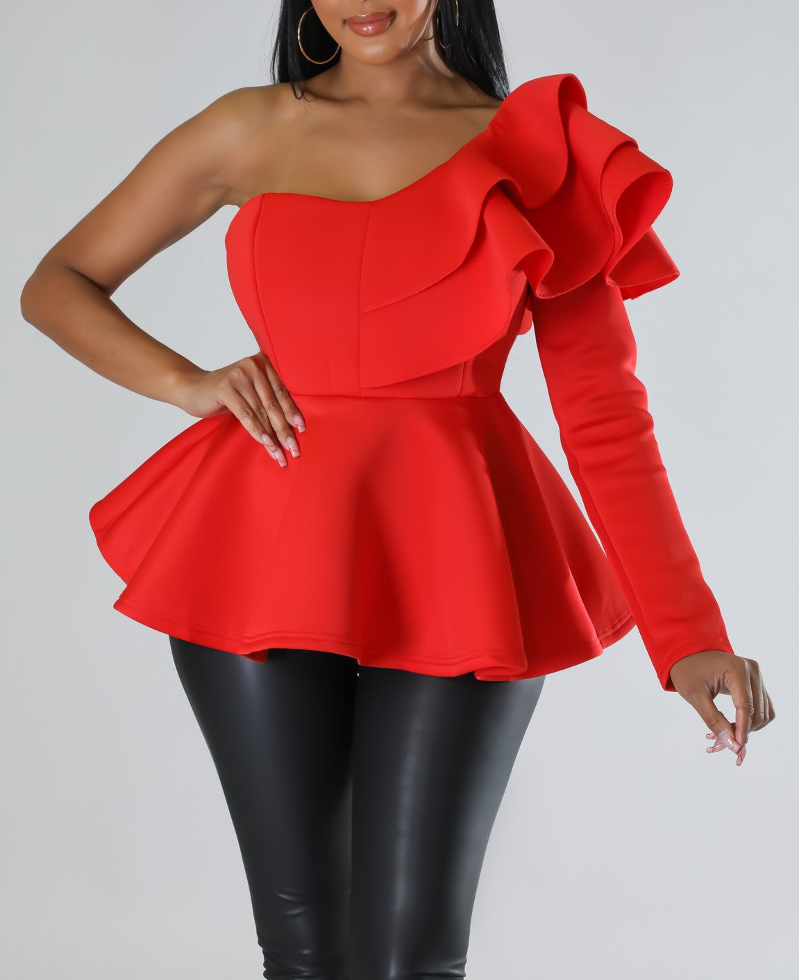 Red Ruffled Off Shoulder