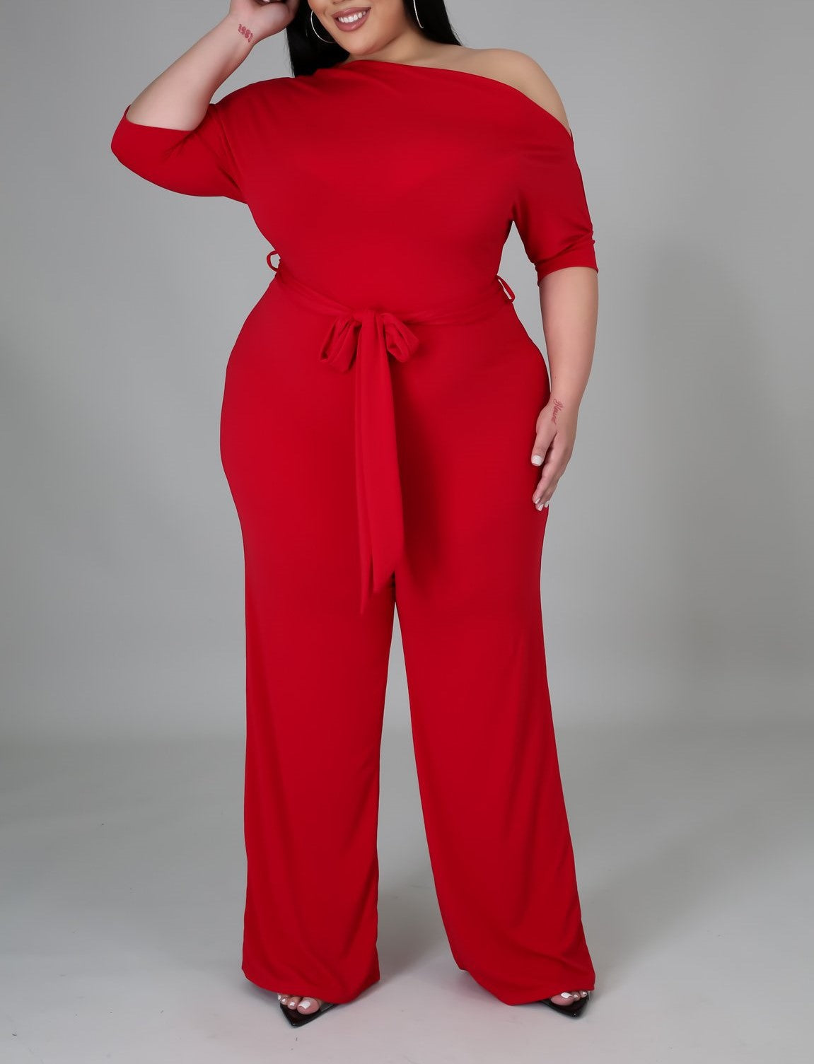 Ruby Red Off Shoulder Jumpsuit