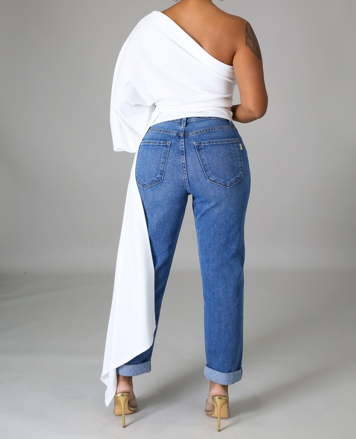 Off-White Off Shoulder Top with Side Tail