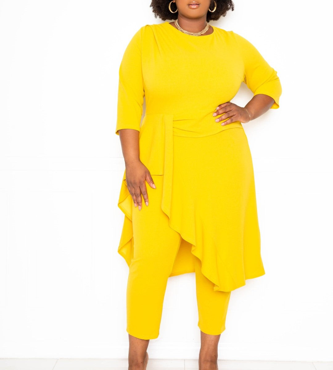 Yellow Asymmetric Ruffled Jumpsuit