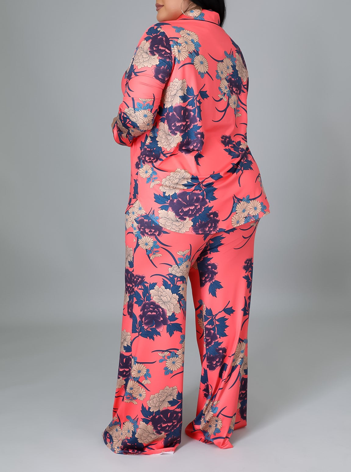 Coral Satin 2pc Pant Set
