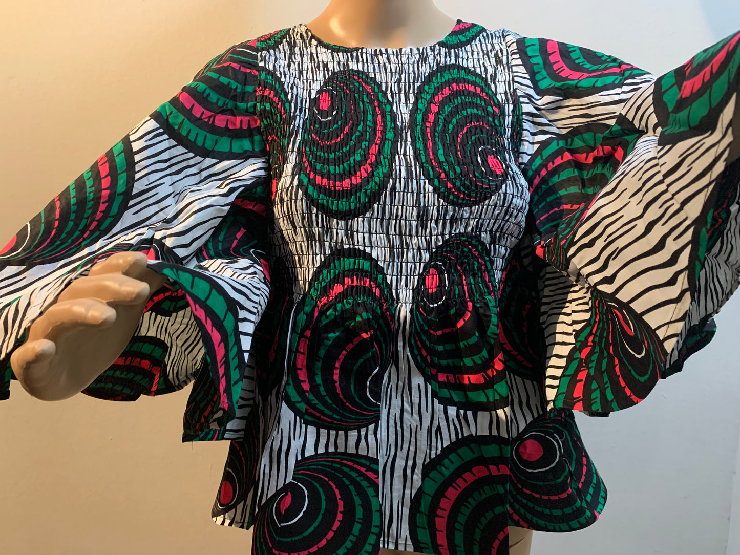 Pink & Green Flare Top w/bell sleeves