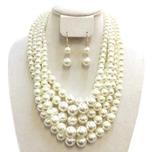 Cream & Gold Pearl Necklace Set