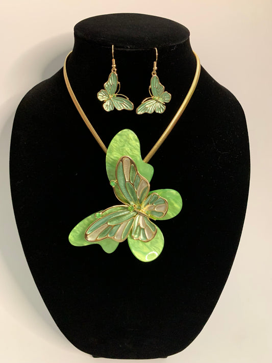 Green & Gold Butterfly Necklace Set
