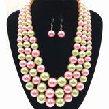 Light Pink & Green Pearl Necklace Set