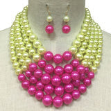 Pink & Green 5 Layer Pearl Necklace Set