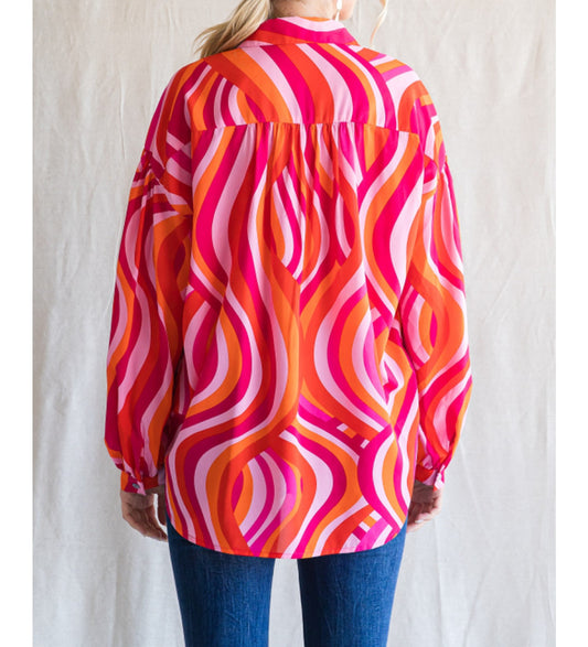 Pink & Orange Long Sleeve Top