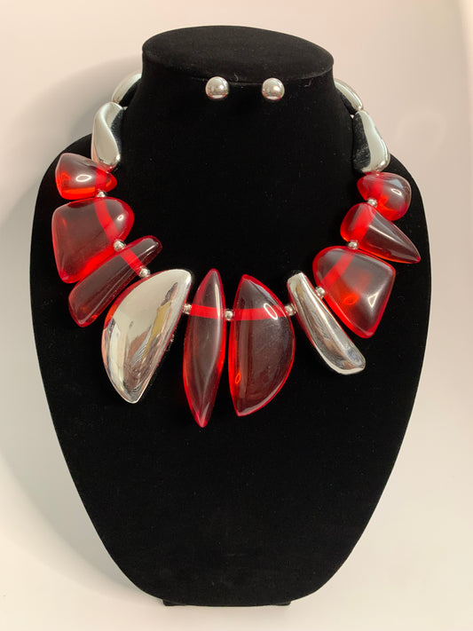 Red & Silver Necklace Set