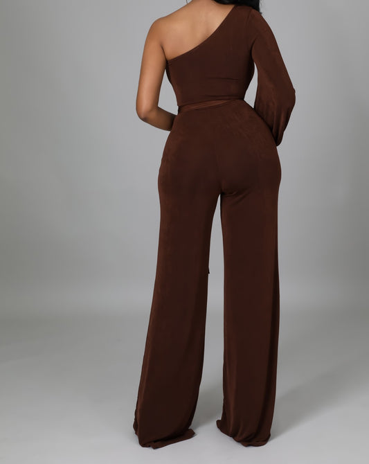 Chocolate Brown Off-Shoulder Jumpsuit