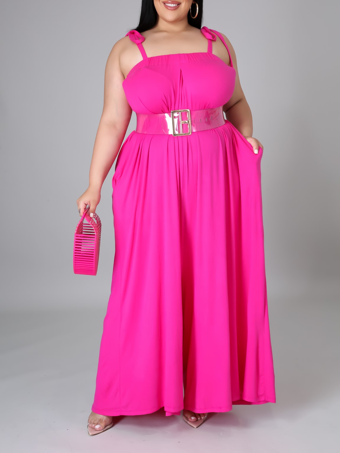 Fuchsia Pink Plus Size Jumpsuit with Straps
