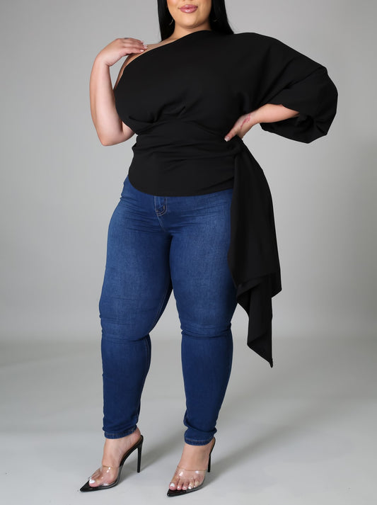 Black Off Shoulder Top with Side Tail
