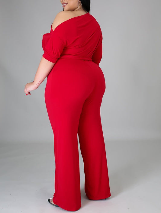 Ruby Red Off Shoulder Jumpsuit