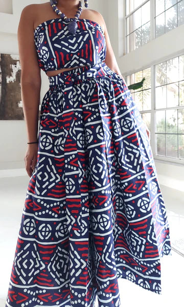 Red & Blue Long Flared Skirt w/matching scarf