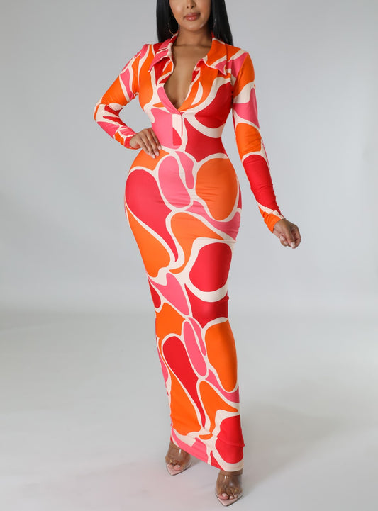 Orange & Pink Multi-Print Dress