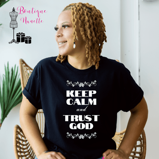 Short Sleeve Black Tee Keep Calm And Trust God